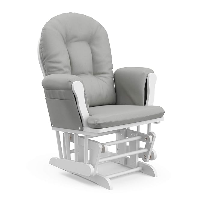 Storkcraft Premium Hoop Glider & Ottoman (White/Light Gray) — GREENGUARD Gold Certified Nursery Glider, Solid Wood Craftsmanship, Smooth-Gliding Nursery Chair and Ottoman, Award-Winning