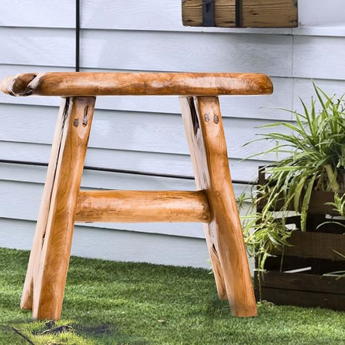 Wood Step Stool, Unique Design Live Edge Wood Stool, Freeform Natural Plant Stand for Garden, Yard, Living Room, Bedroom