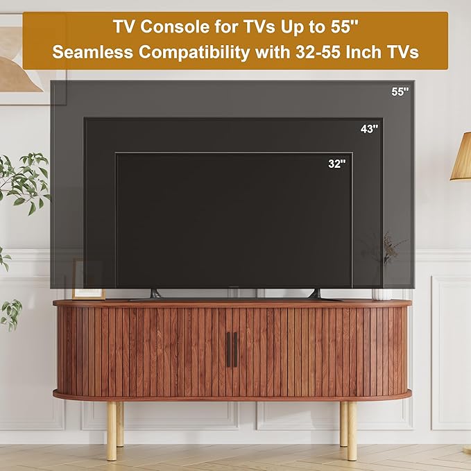 47.2" TV Stand, Modern TV Console Table with Storage Compartment and Sliding Door, Gaming Entertainment Center with Cabinet for Living Room, Bedroom, Office, Walnut