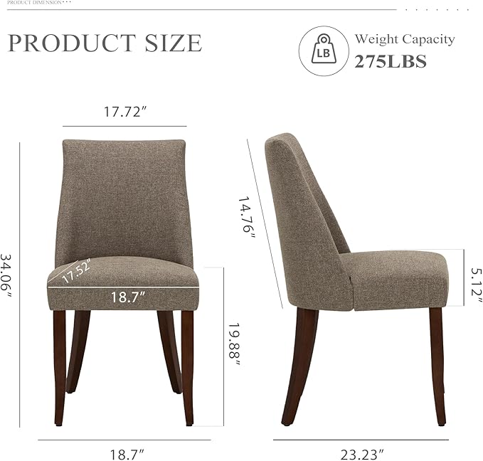 COLAMY Upholstered Dining Chairs Set of 2, Mid Century Modern Kitchen Chairs with Back, Farmhouse Fabric Side Dining Room Chairs with Wood Legs for Dining Room Restaurant, Brown