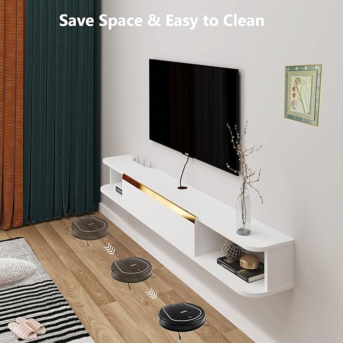 Floating TV Stand, 47'' Wall Mounted Entertainment Center TV Media Console, Floating Shelves with Door, Floating TV Cabinet Large Storage TV Bench for Living Room (White, 47.63IN)
