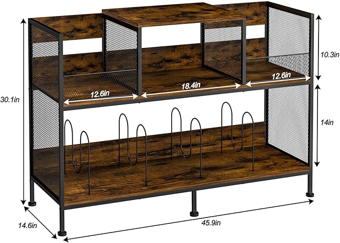 Large Vintage Record Player Table with 4 Adjustable Dividers, Vinyl Record Storage Cabinet for Up to 350 Albums, Medieval Turntable Stand for Living Room, Bedroom (Patent Pending)