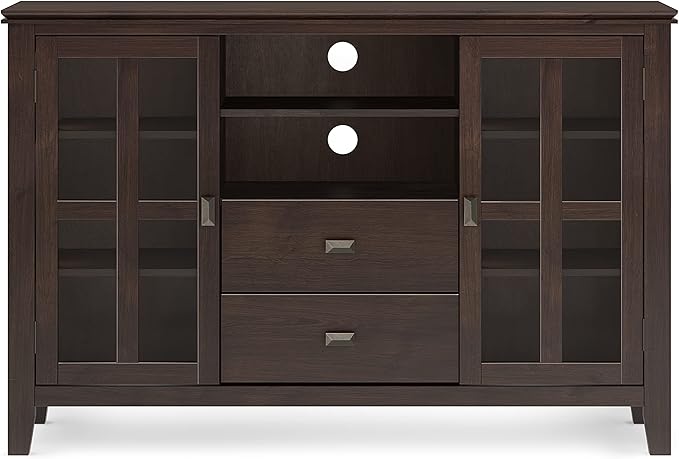 SIMPLIHOME Artisan SOLID WOOD 53 inch Wide Contemporary TV Media Stand in Dark Chestnut Brown For TVs up to 60 inches for the Living Room and Entertainment Center