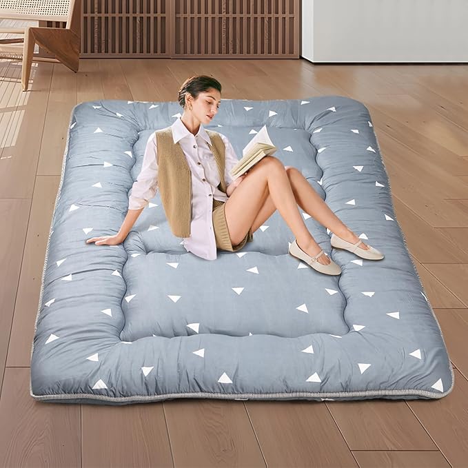 Japanese Floor Mattress,Roll Up Memory Foam Tatami Mat Easy to Store and Portable,Futon Mattress Suitable for Camping and Guest Room (Grey, Queen (80" X 60"))