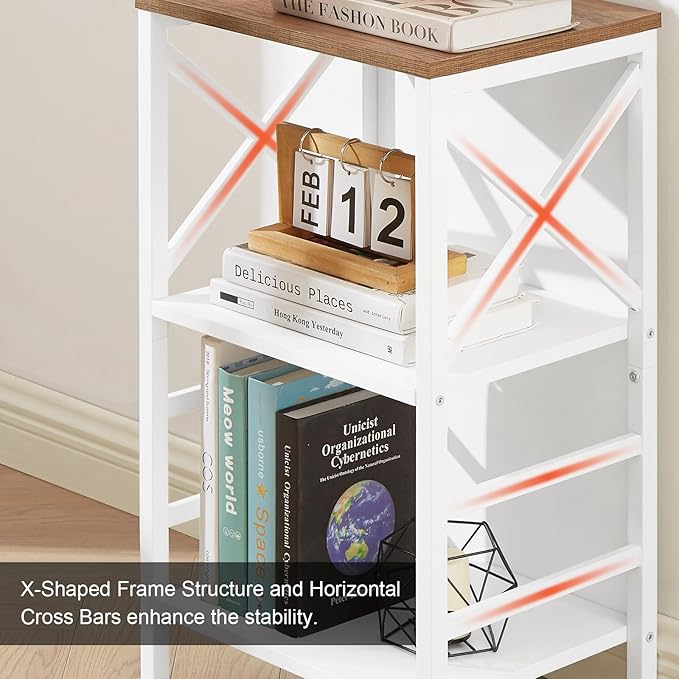 Small Bookshelf,3 Tier Industrial Bookcase with Metal Frame and Backboard,Low White Book Shelf,Book case for Small Spaces,Living Room,Bedroom and Home Office