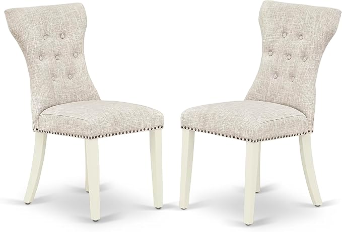 East West Furniture V097GA235-7 7 Piece Kitchen Table & Chairs Set Consist of a Rectangle Dining Room Table with V-Legs and 6 Doeskin Linen Fabric Parson Chairs, 40x72 Inch, Multi-Color