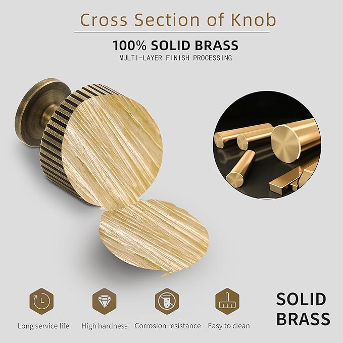 Antique Brass Kitchen Cabinet Knob - Bronze Dresser Drawer Knob 6 Pack, Brass Handles for Bathroom Bedroom Closet Wardrobe,Furniture Hardware pulls