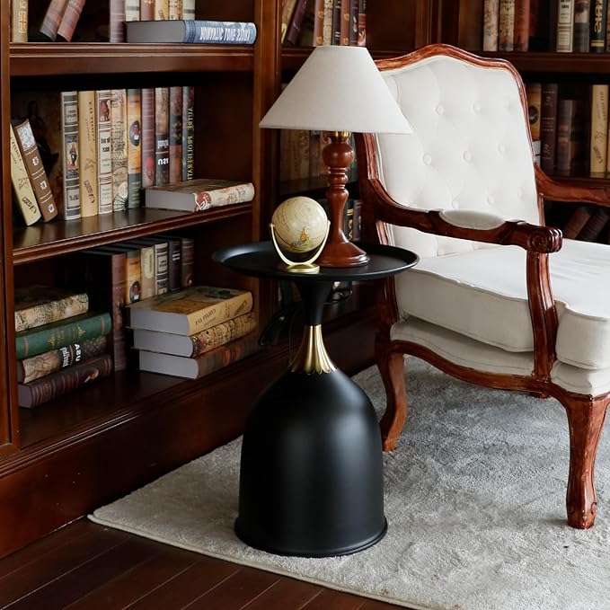Small Round Pedestal Side Table for Small Spaces, Modern Black Couch End Tables Living Room Corner Drink Table, Unique Circle Metal Accent Martini Tables for Sofa, Recliner, Bedroom