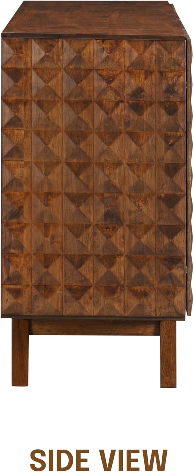 NTC Sapa Mid-Century Modern Solid Wood Sideboard – 4-Door Accent Buffet Cabinet with Carved Geometric Fronts, for Living Room, Dining Room, or Entryway, Effortless Assembly, Dark Walnut