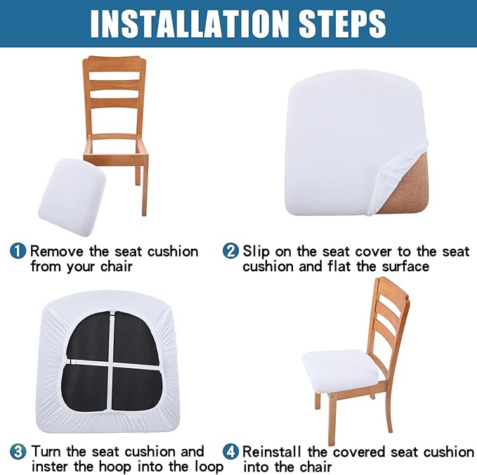 Smiry Velvet Seat Covers for Dining Room Chair Set of 4, Stretch Fit Removable Washable Chair Seat Cushion Protector Slipcovers with Ties, White