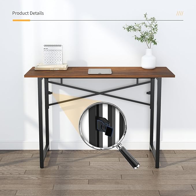 47 inch Folding Desk No Assembly Required, Writing Gaming Computer Camping Table, Home Office Desk, Mahogany