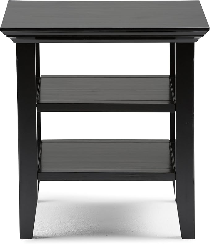 SIMPLIHOME Acadian SOLID WOOD 19 inch Wide Square Transitional End Table in Black for the Living Room and Bedroom