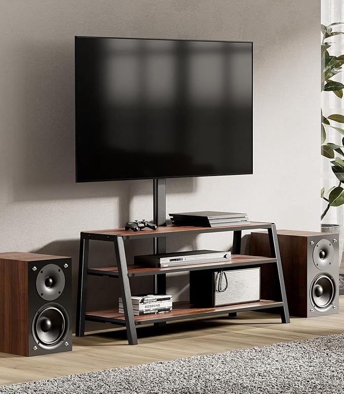 FITUEYES 3-Tier Floor TV Stand for 37-70 Inch TVs Entertainment Center Stand with Storage-Height Adjustable TV Console Stands with Walnut Board & Cable Management, VESA 600x400mm