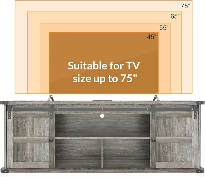 GAOMON 70" Farmhouse TV Stand for 80/75/70 Inch TVs,Entertainment Center Storage Cabinets w/Power Outlets and Sliding Barn Door,Rustic TV Stands for Living Room,Media Console Cabinet