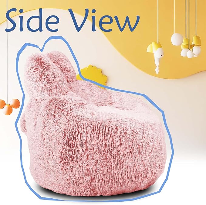 Bean Bag Chair for Kids with Plush Faux Fur Cover, 2.5FT Memory Foam Filled Bean Bag for Teens & Kids, Lazy Sofa for Living Room/Bedroom/Dorm, Rabbit-Ears Design