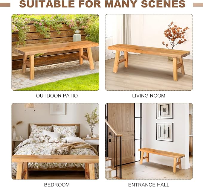 Farmhouse Solid Wood Bench: Long Rustic Indoor Narrow Wooden Bench for Entryway,Living Room, Dining Room,End of Bed,Hallway (55" Lx10 Wx18 H)