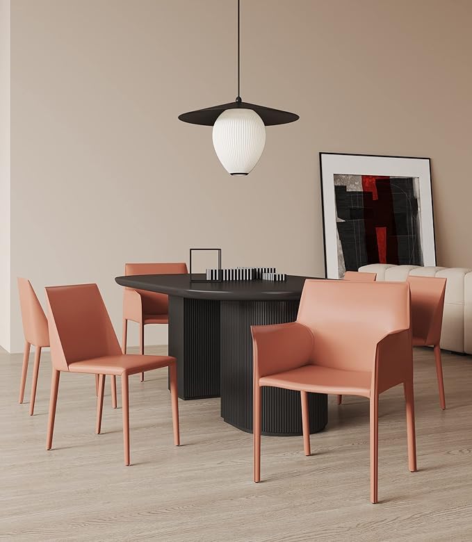 Manhattan Comfort Paris 8-Piece Leather Dining Chair and Armchair Set, Upholstered in Luxurious Saddle Material, Metal Frame, Ideal for Industrial and Coastal Homes, No Assembly, Clay