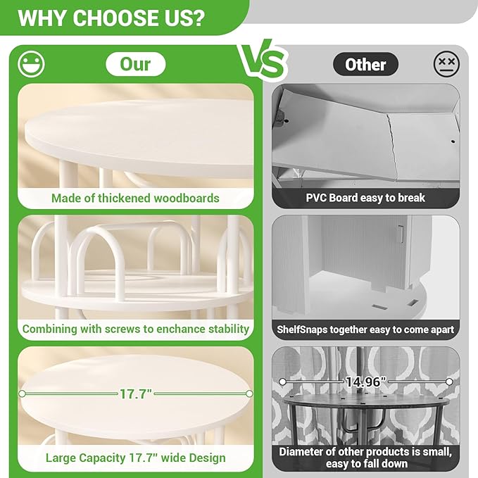 Aheaplus 5 Tier Rotating Bookshelf Tower, 360 Display Spinning Bookcase, Revolving Round Book Shelf Narrow Swivel Bookshelf, Vertical Turning Spiral Corner Book Organizer for Small Space, White