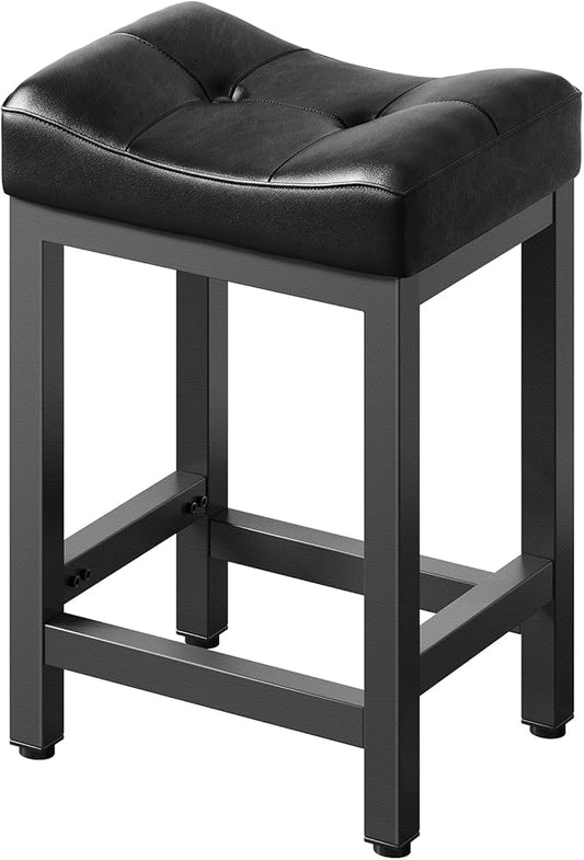 Dripex Modern Backless Bar Stools with 4" Thick Seats, Faux Leather Heavy Duty Saddle Counter Height Barstool with Solid Metal Legs for Kitchen Island, Black