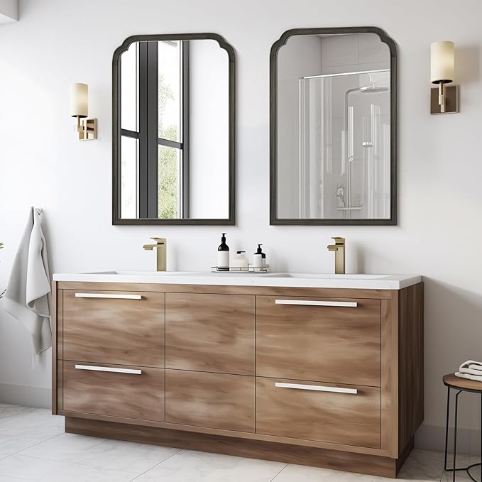 WallBeyond Wooden Framed Wall Mirror, Natural Wood Bathroom Vanity Mirror for Entryway, Living Room or Bedroom Home Decor Vertical or Horizontal Hanging [24" x 36" Black]