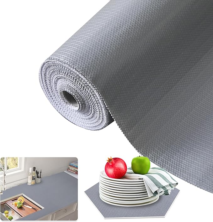Beautysaid Shelf and Drawer Liner for Kitchen Cabinet, Non Adhesive Non Slip Shelf Paper Waterproof Washable Thickened for Dresser Pantry Shelve Bathroom Protector Liner(Gray,12 in x 10 FT)