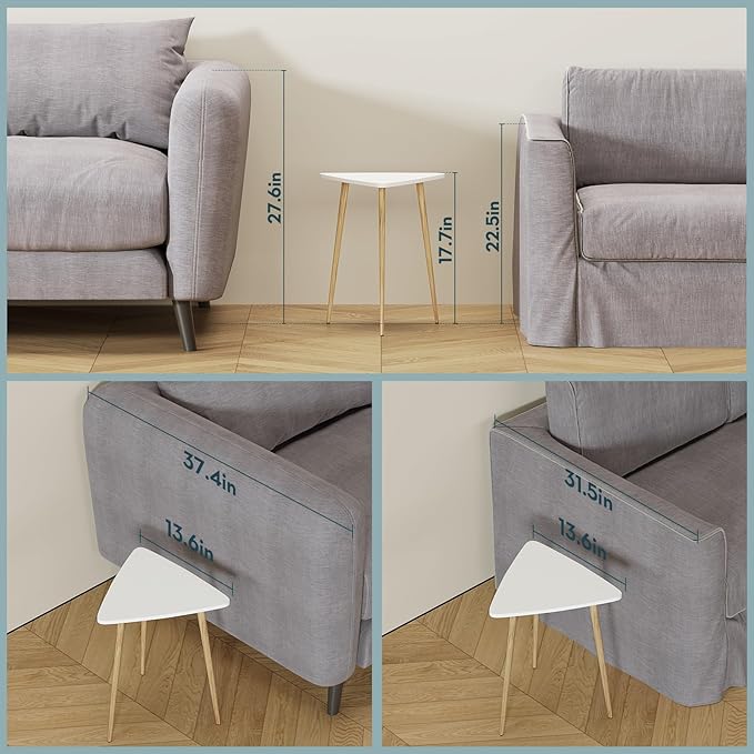 SAYGOER White Side Table Small Triangle End Tables Modern Narrow Sofa Table for Living Room Bedroom Small Space Unique Bedside Table,Medal Frame 13.5" W x 12.3" D x 17.7" H