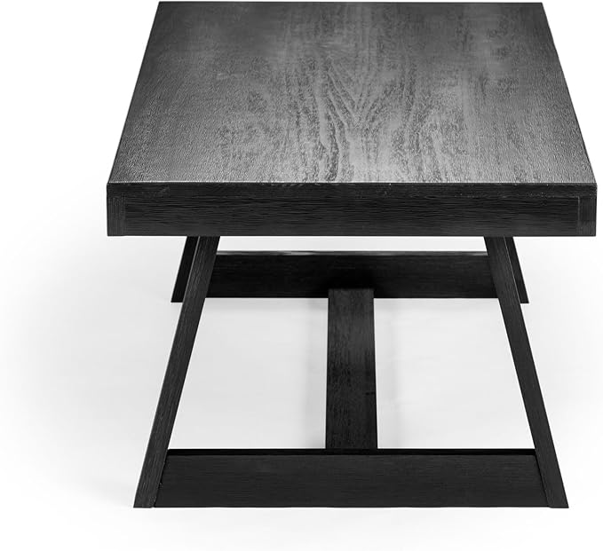 Plank+Beam Classic Rectangular Coffee Table, 48 Inch Farmhouse Coffee Table, Mini Center Tables for Small Spaces, Small Living Space Tea Table, Black Wirebrush