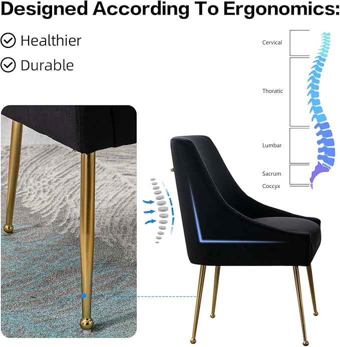 Velvet Dining Chairs Set of 2, Furniture Collection Modern Contemporary Upholstered with Polished Gold Metal Legs(Black)