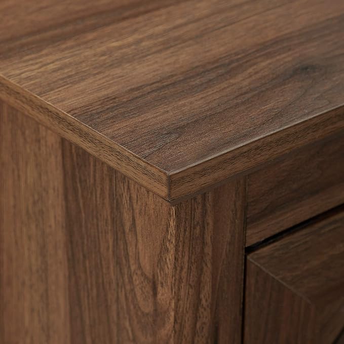 Walker Edison Modern Wood Grooved Buffet Sideboard with Open Storage-Entryway Serving Storage Cabinet Doors-Dining Room Console, 58 Inch, Dark Walnut