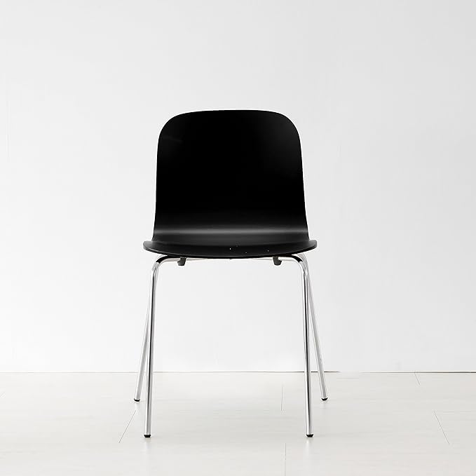 Livinia No.10 Mid-Century Modern Wooden Dining Chairs Set of 2, Contemporary Bentwood Kitchen Interior Armless Chairs with Steel Legs (Black)