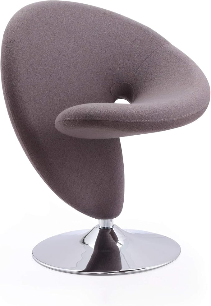 Manhattan Comfort Curl Swivel Accent Chair Set of 2 with 360° Turn, Fully Assembled, Upholstered in Wool Blend, Modern Ergonomic Design with Polished Chrome Base, Living Room & Office, Set of 1, Grey