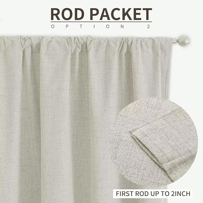 Joydeco Natural Linen Curtains 96 inch Length 2 Panels Set Burg 100% Blackout Patio Door Curtain Room Darkening Sliding Door Curtains Thermal Insulated Back tab Rod Pocket(105x96 inch, Light Beige)