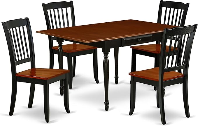 East West Furniture MZDA5-BCH-W 5 Piece Dining Room Furniture Set Includes a Rectangle Kitchen Table with Dropleaf and 4 Dining Chairs, 36x54 Inch, Black & Cherry