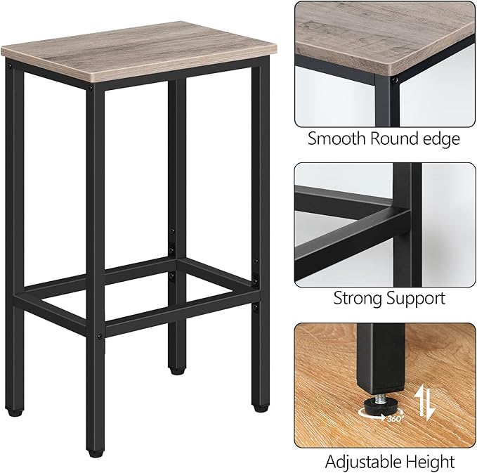 Bar Stools, Set of 2 Bar Chairs, Kitchen Breakfast Bar Stools with Footrest, 25.8" Dining Stools, Rectangular Industrial Bar Chairs, for Dining Room, Kitchen, Greige BAHG0101Z