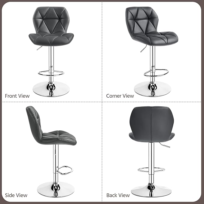 Yaheetech Gray Barstools Set of 2, PU Leather Bar Chairs with Backrest, Height Adjustable Swivel Island Stools for Kitchen Counter, Gray