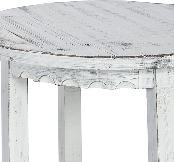 Rustic Cottage Round End Table w/ 1 Shelf, White Antique, 20" x 20" x 24", Farmhouse Style - Unique Accent Piece, Constructed of Select Hardwoods/Composite Wood, End Table w/ Drawer & Shelf
