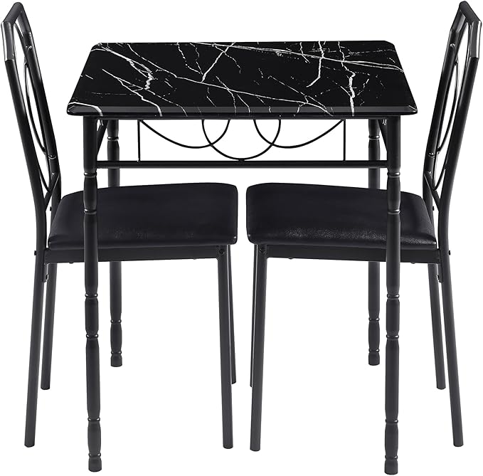 VECELO 3 Piece Dining Table Set for 2, Dinette with Chairs for Kitchen, Breakfast Nook, Small Space,Easy Assembly