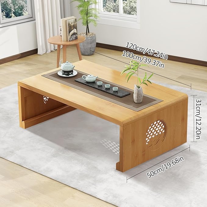 Folding Coffee Table Foldable Japanese Floor Table Low Table for Living Room,Dining Room,Tea,Tatami,Home Decoration (Log Color 47.24 * 19.68 * 12.2 INCH)