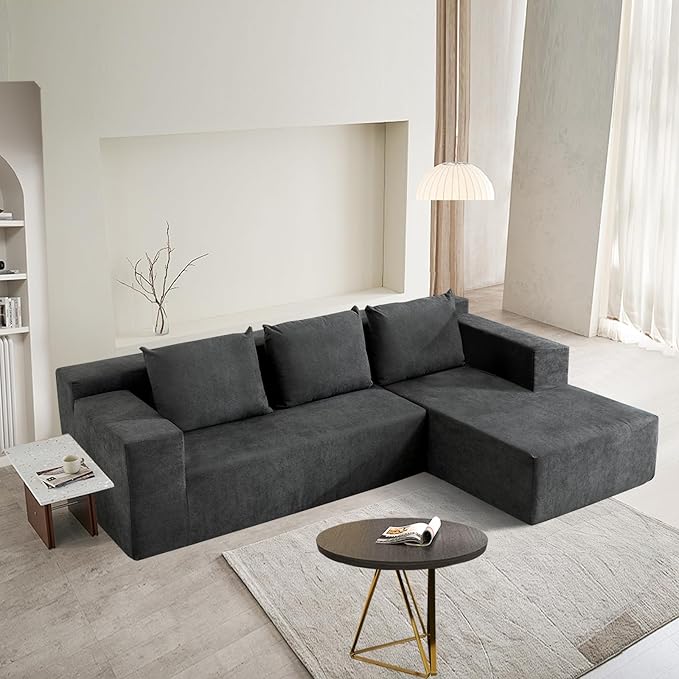 ANONER 103” Cloud Sectional Sofa L-Shaped Boneless Couch, Modern Minimalist Modular Free Combination Foam Sofa with Deep Seat for Living Room, No Assembly Required, Dark Grey