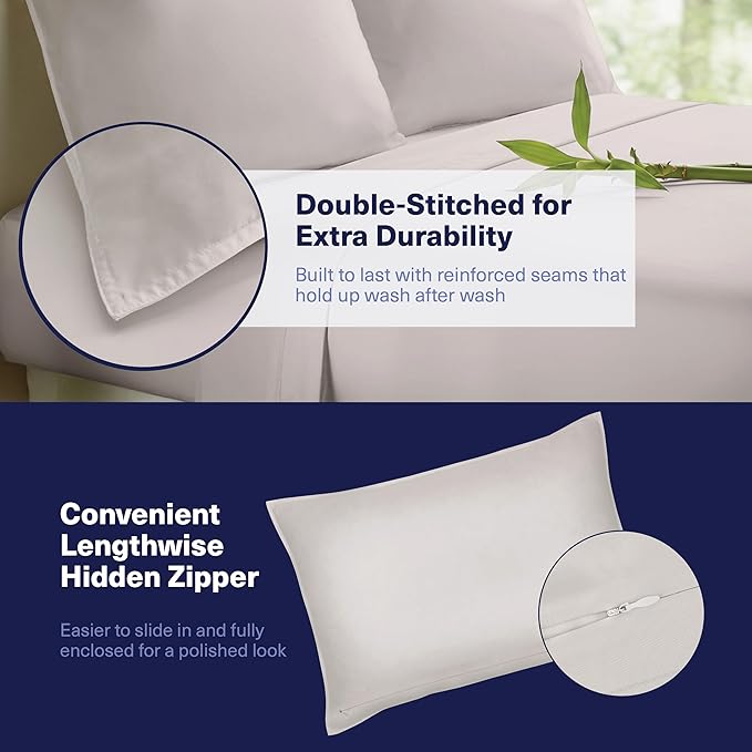 Kickoff Viscose Bamboo Sheets Twin Size 3-pc 100% Organic Bamboo Viscose Bed Cooling Sheets Twin Size Set Cool Bedding for hot Sleepers Sheet, Flat, Fitted, Pillowcase (Dove Grey, T)