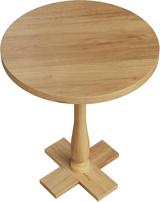 Lavish Home Side Table - Mango Wood Pedestal Table with White Distressing for Couch, Loveseat, Entryway, or Bed - Farmhouse Living Room Furniture