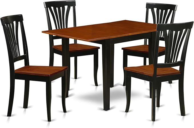 East West Furniture NDAV5-BCH-W 5 Piece Dining Table Set for 4 Includes a Rectangle Kitchen Table with Dropleaf and 4 Dining Room Chairs, 30x48 Inch, Black & Cherry