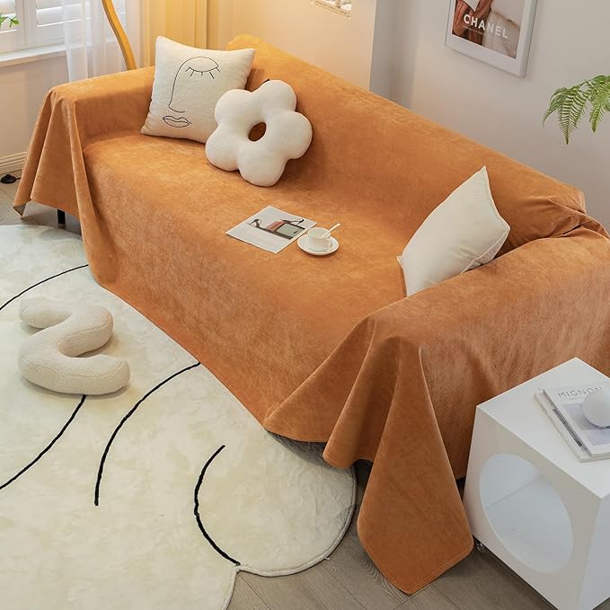 STACYPIK Waterproof Orange Couch Cover for Dogs, Washable Sofa Cover for 2 Cushion Couch, Anti-Cat Scratch Furniture Protector, Anti-Slip Pet Couch Protector,Tear Resistant Futon Cover-71X102IN