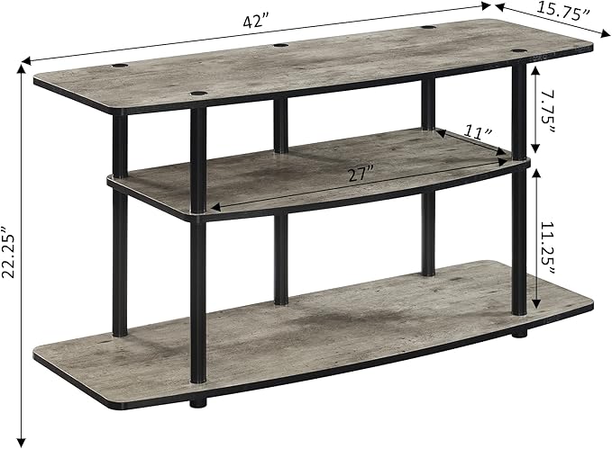 Convenience Concepts Designs2Go No Tools 3-Tier Wide TV Stand 42" - Entertainment Center for TVs up to 46 Inches, Modern TV Mount with Shelves for Living Room, Faux Birch/Black