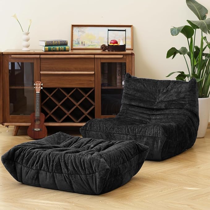 N&V Fireside Chair, Mid Century Armless Floor Sofa, Soft Premium Chenille Floor Lounge Chair, Foam Sofa Accent Chair for Living Room Bedroom and Office (Black, Single)