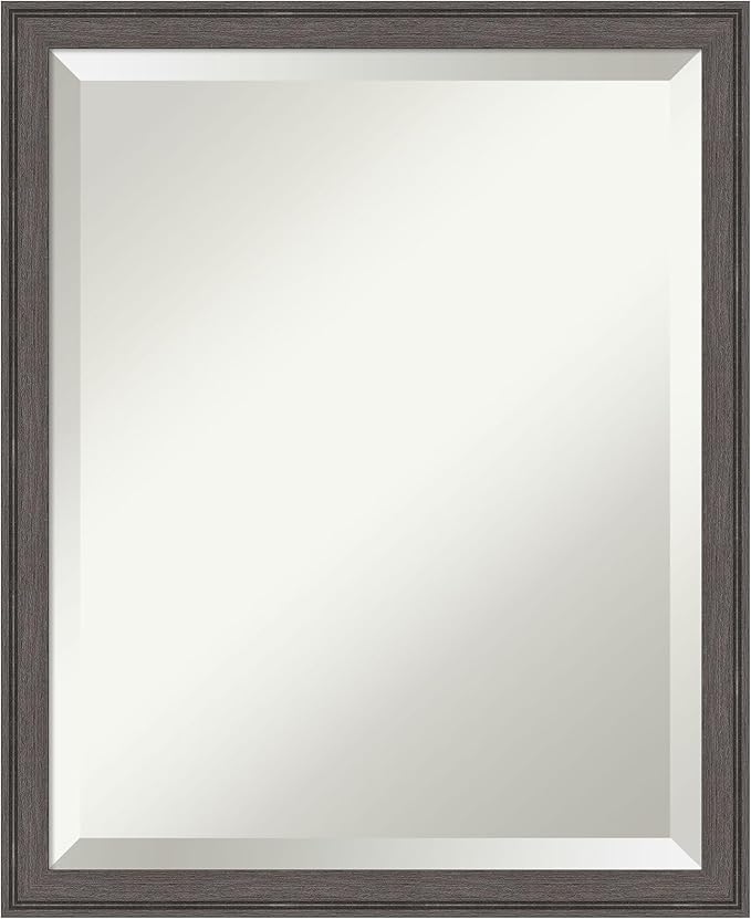Amanti Art Silver Bathroom Mirror for Over Sink, 22x18 Florence Pewter Rectangle Vanity Mirror, Small Casual Frame, Hangs Horizonally and Vertically, Bathroom Wall Decor, Beveled Edge from WI, USA