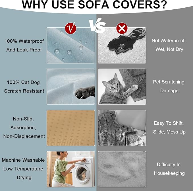STACYPIK Waterproof Sky Blue Loveseat Couch Cover for Sectional, Couch Cover for Dogs, Anti-Slip Anti-Cat Scratch Furniture Protector for 2 Cushion Couch, Modern Couch Cushion Covers for Pets-71X102IN