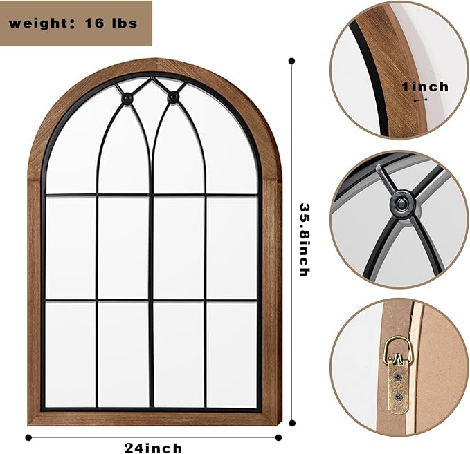 blue page Arched Mirror, Farmhouse Wall Decor, Rustic Wood Framed Accent Mirror Like Window for Bathroom Vanity, Bedroom, Entryway, or Living Room
