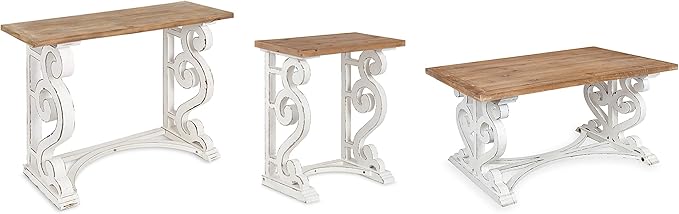 Kate and Laurel Wyldwood Rustic Carved Coffee Table, 38" x 23" x 18", Distressed Brown and White, Farmhouse-Inspired Living Room Decor