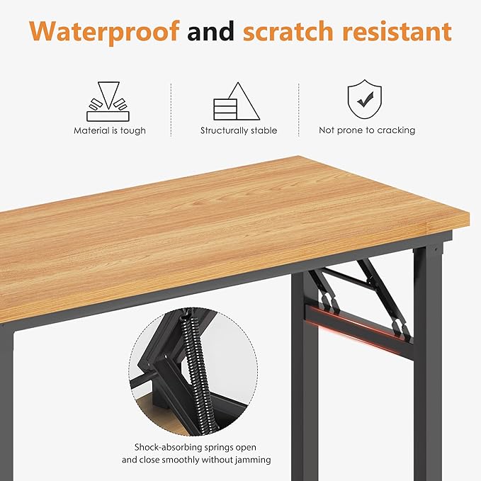SDHYL 31.5inches Collapsible Desk for Home Office Workstation, Study and Writing, Teak Board and Black Leg